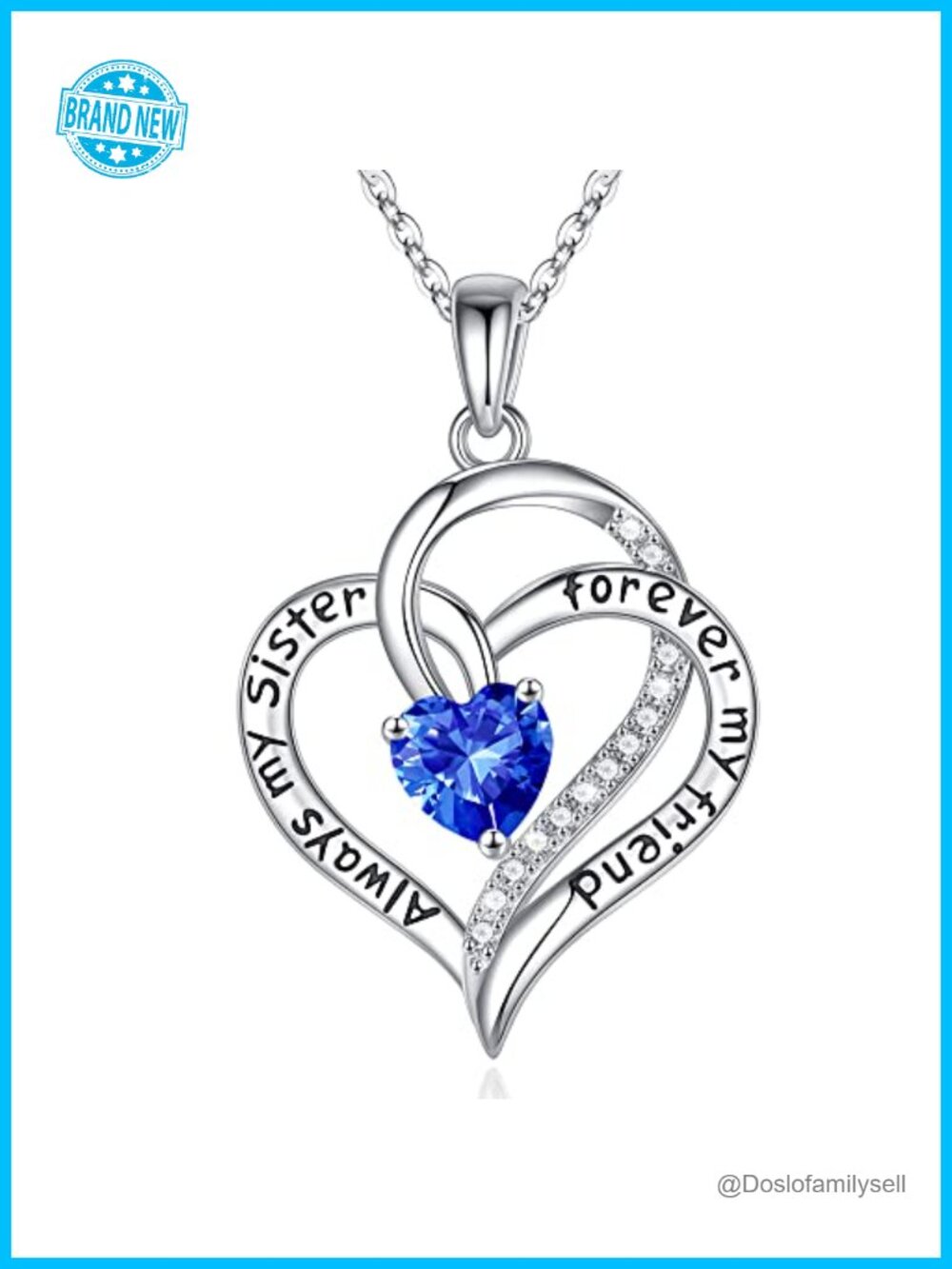 925 Sterling Silver Heart Birthstone Pendant Necklace Sister Gift